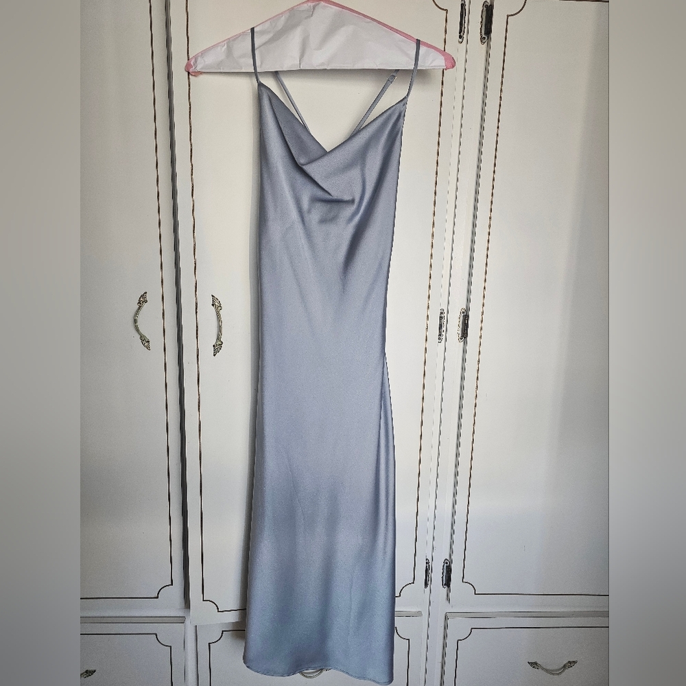 Show Me Your MuMu Pale Blue Satin Maxi Slip Dress